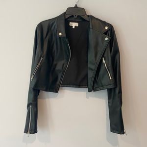 By the way faux leather black cropped moto jacket